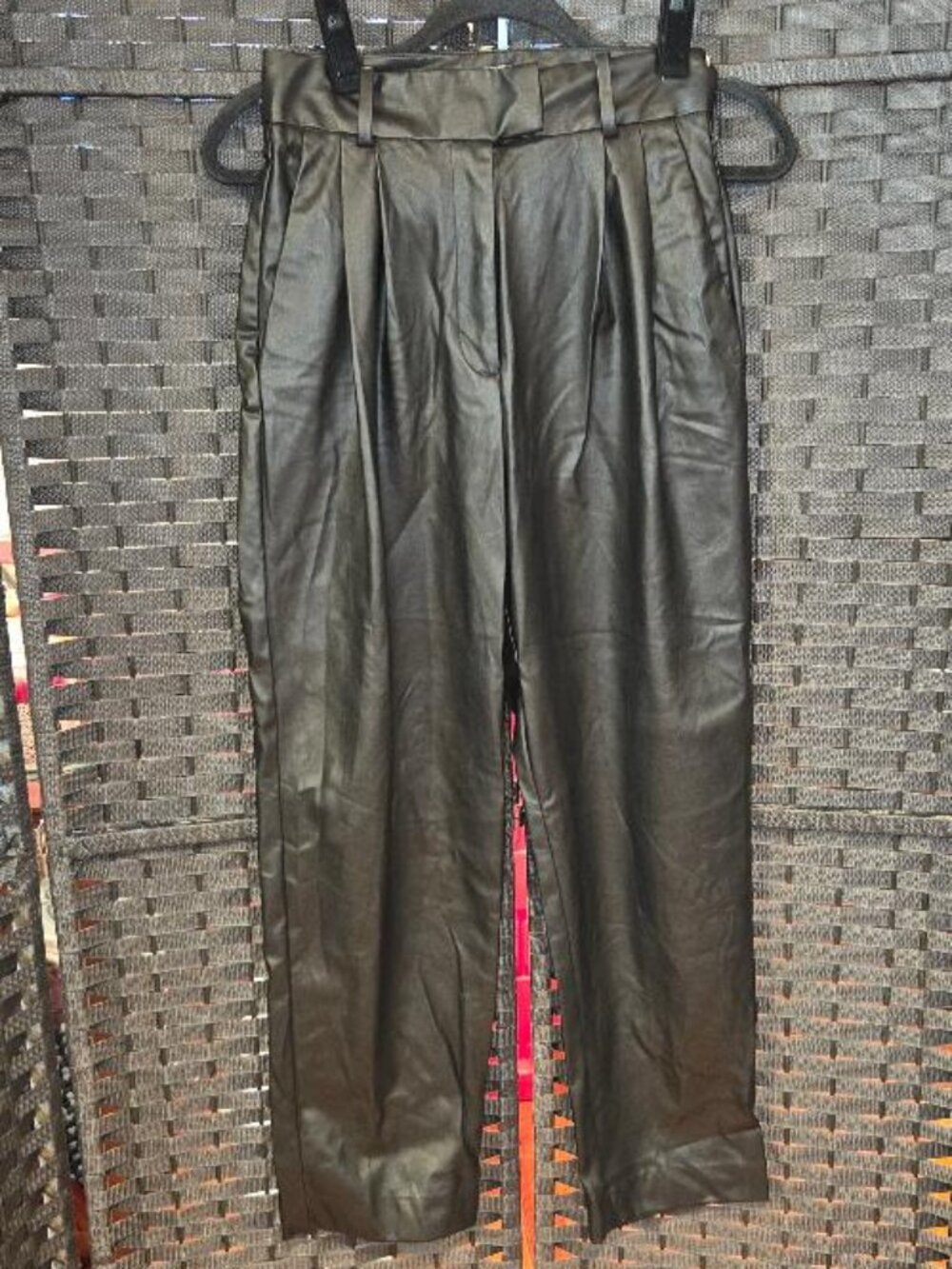 H&M Black Faux Leather High Waisted Tapered Pants